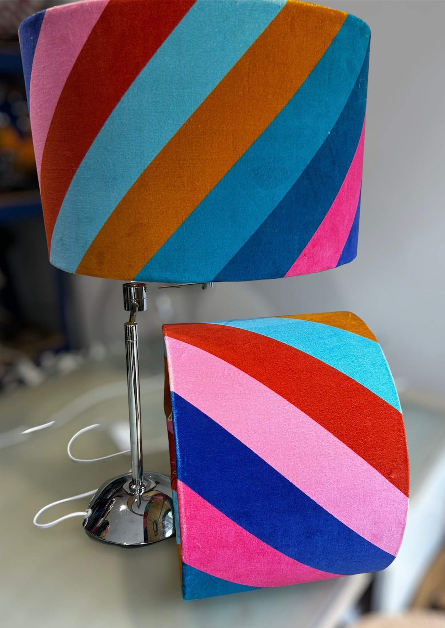 Bright Sherbet Stripe Velvet Lampshade with gold lining!