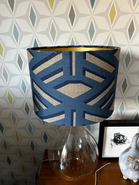 Blue Linen Art Deco Lampshade