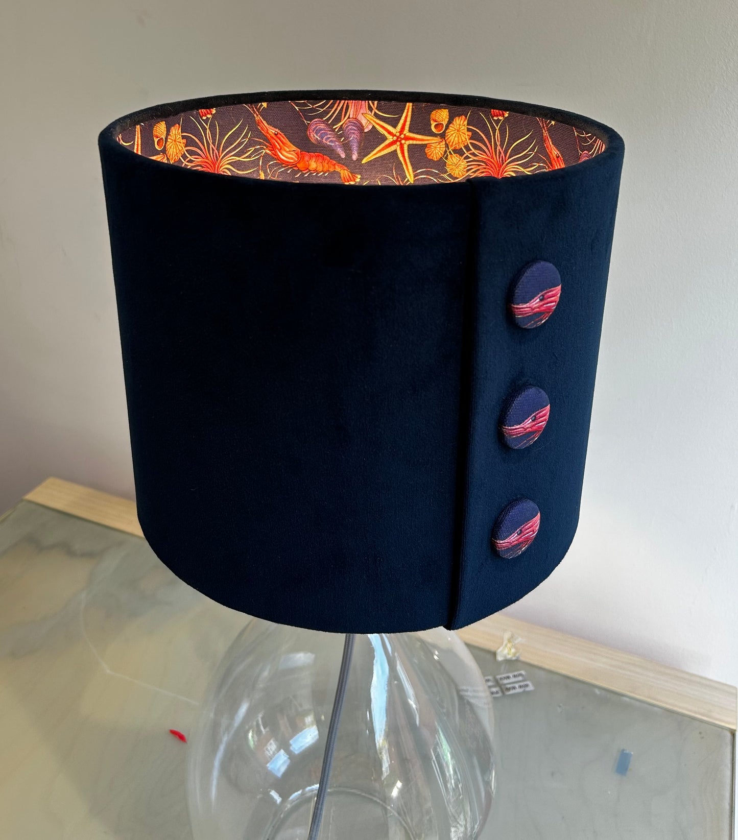 Navy Velvet with Rockpool Animals and Buttons