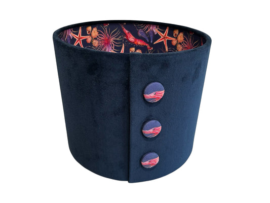 Navy Velvet with Rockpool Animals and Buttons