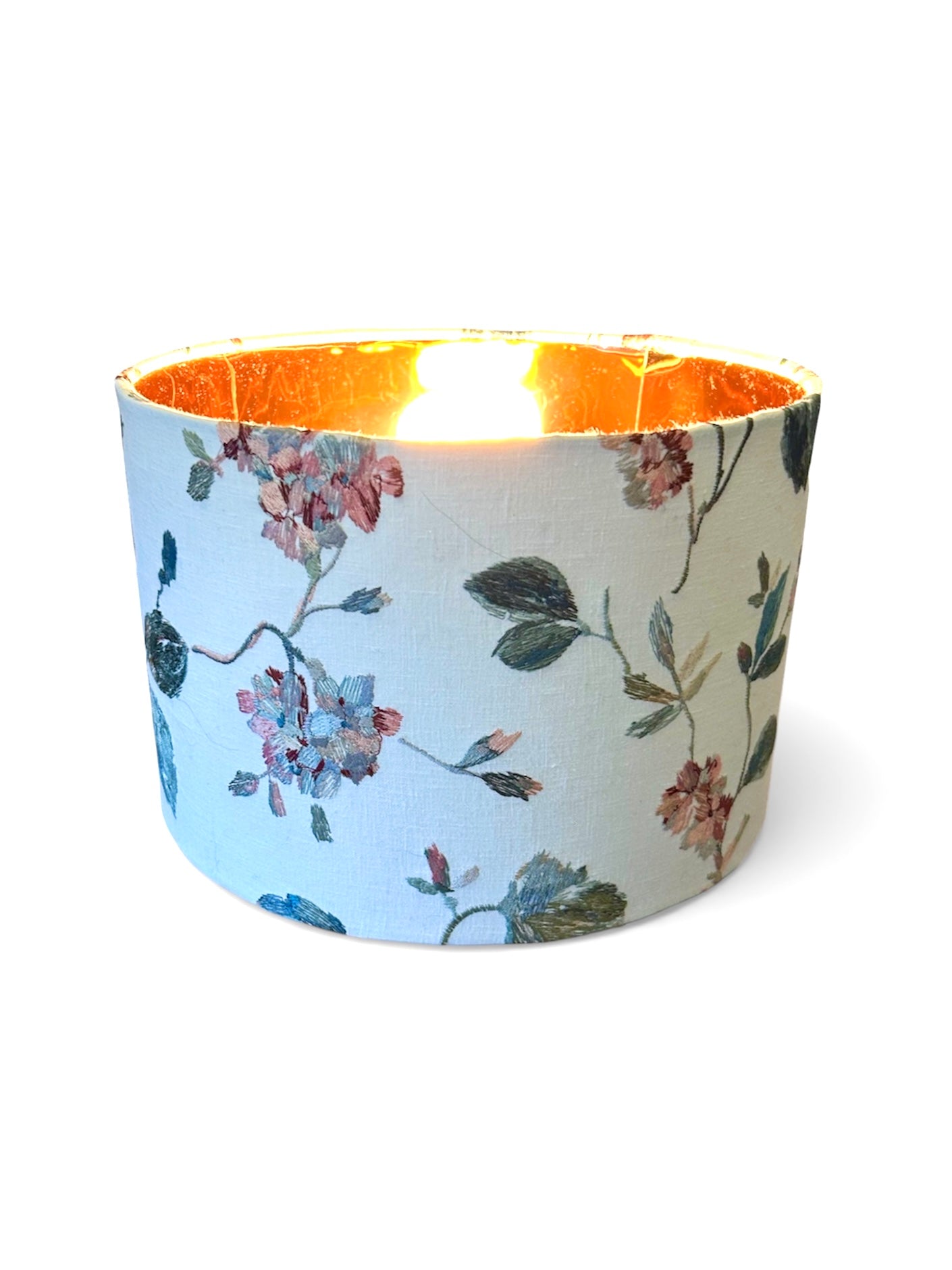 Stunning Embroidered Blossom Lampshade with Copper Lining