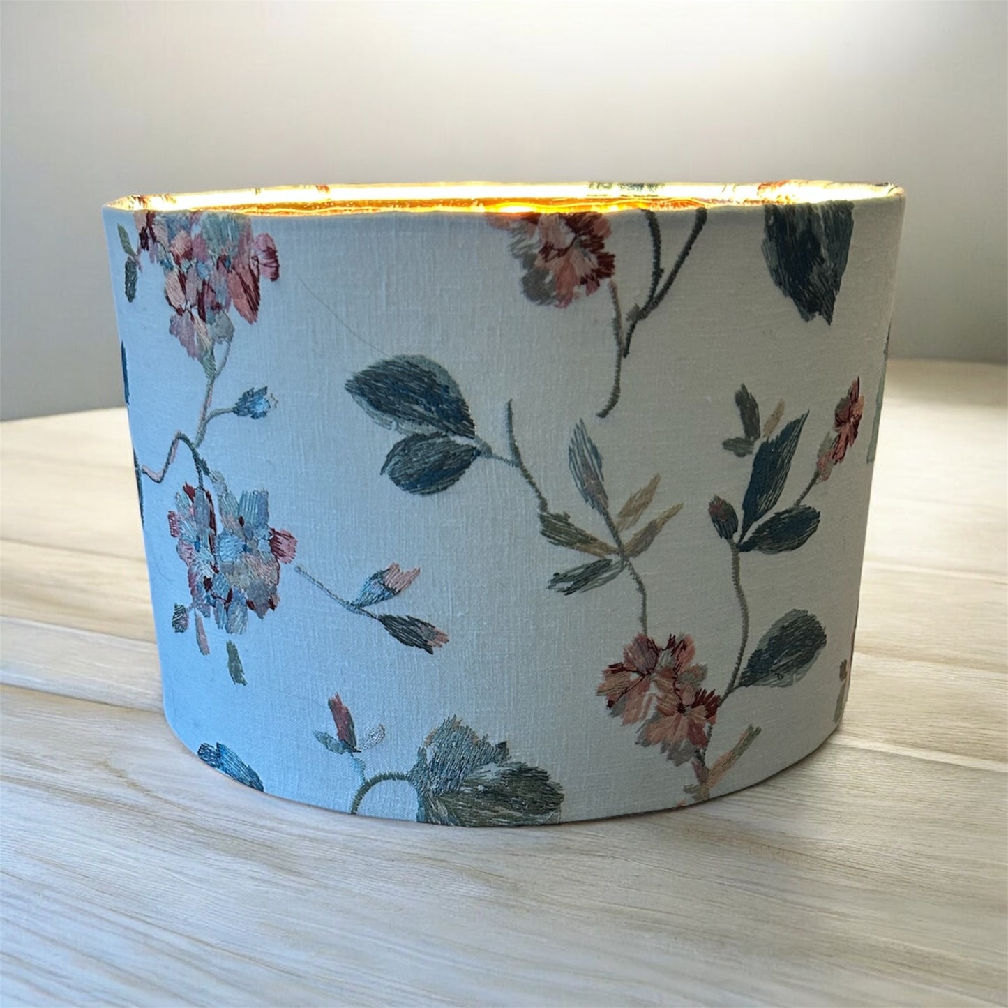 Stunning Embroidered Blossom Lampshade with Copper Lining