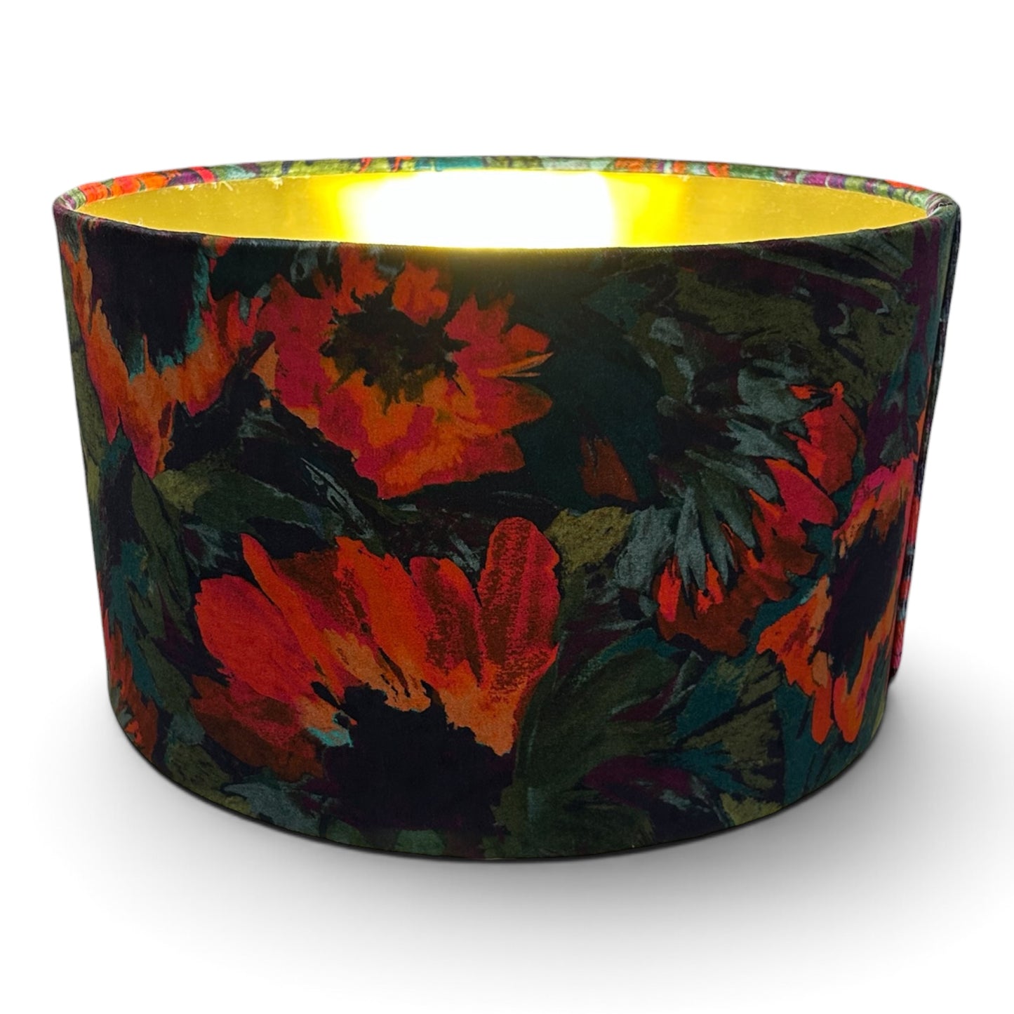Fire Rudbeckia printed velvet with Gold lining